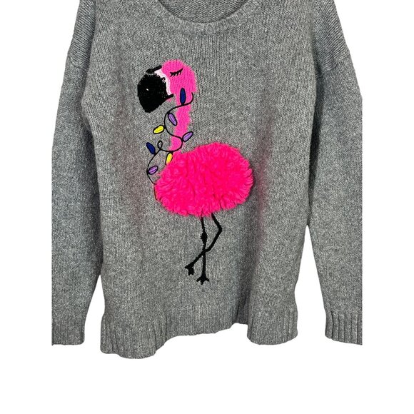 Justice Gray Knit Flamingo Pom Pom Sweater Girls Size 14/16 - Picture 4 of 12